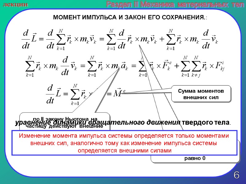 6 лекции Раздел II Механика материальных тел  векторное произведение параллельных векторов равно 0